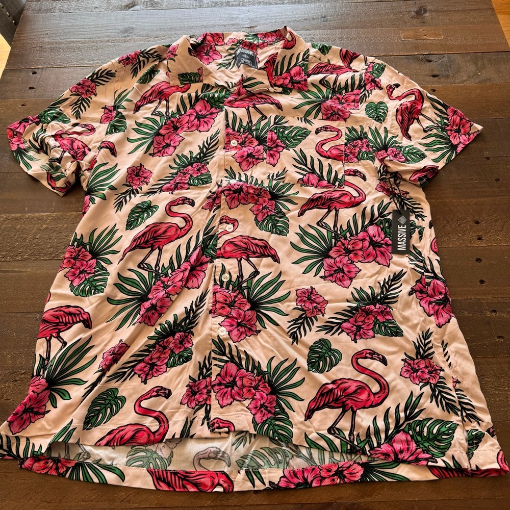 Flamingo Print Casual Button Down Shirt
